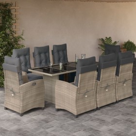 vidaXL 9-tlg. Garten-Essgruppe mit Kissen Hellgrau Poly Rattan
