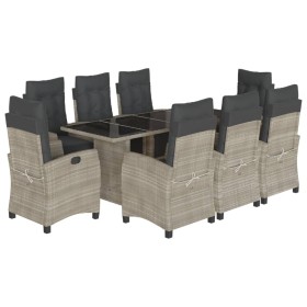 vidaXL 9-tlg. Garten-Essgruppe mit Kissen Hellgrau Poly Rattan