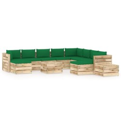 12-tlg. Garten-Lounge-Set mit Kissen Grün Imprägniertes Holz