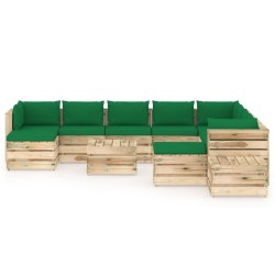 12-tlg. Garten-Lounge-Set mit Kissen Grün Imprägniertes Holz