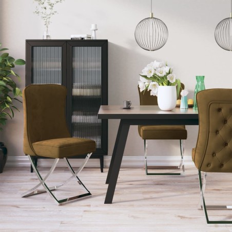 Esszimmerstühle 2 Stk. Braun 53x52x98 cm Samt & Edelstahl