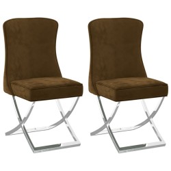 Esszimmerstühle 2 Stk. Braun 53x52x98 cm Samt & Edelstahl