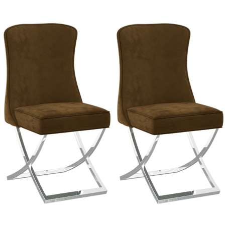 Esszimmerstühle 2 Stk. Braun 53x52x98 cm Samt & Edelstahl