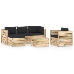6-tlg. Garten-Lounge-Set mit Kissen Grün Imprägniertes Holz