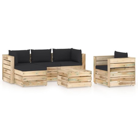 6-tlg. Garten-Lounge-Set mit Kissen Grün Imprägniertes Holz