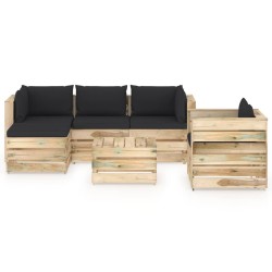 6-tlg. Garten-Lounge-Set mit Kissen Grün Imprägniertes Holz