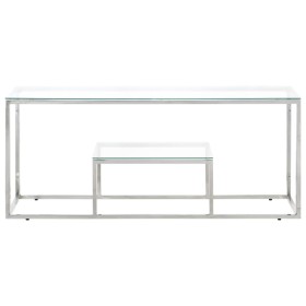 vidaXL Couchtisch Silbern Edelstahl und Hartglas