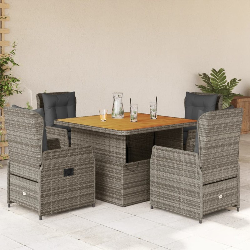 vidaXL 5-tlg. Garten-Essgruppe mit Kissen Grau Poly Rattan vidaXL 5-tlg. Garten-Essgruppe mit Kissen Grau Poly Rattan