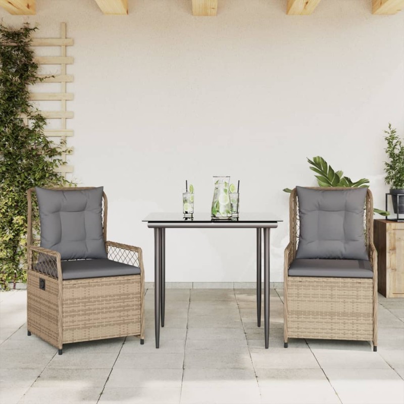 vidaXL 3-tlg. Garten-Essgruppe mit Kissen Beige Poly Rattan vidaXL 3-tlg. Garten-Essgruppe mit Kissen Beige Poly Rattan