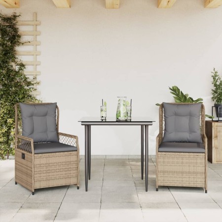 vidaXL 3-tlg. Garten-Essgruppe mit Kissen Beige Poly Rattan