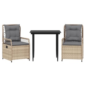 vidaXL 3-tlg. Garten-Essgruppe mit Kissen Beige Poly Rattan