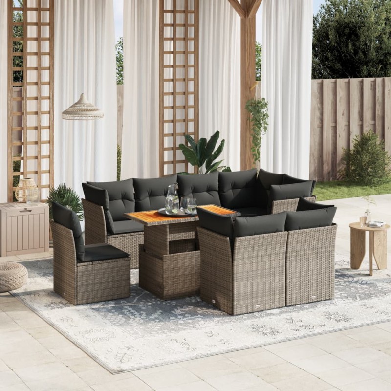 vidaXL 9-tlg. Garten-Sofagarnitur mit Kissen Grau Poly Rattan vidaXL 9-tlg. Garten-Sofagarnitur mit Kissen Grau Poly Rattan