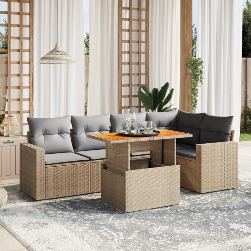 vidaXL 6-tlg. Garten-Sofagarnitur mit Kissen Beige Poly Rattan vidaXL 6-tlg. Garten-Sofagarnitur mit Kissen Beige Poly Rattan