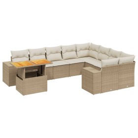 vidaXL 10-tlg. Garten-Sofagarnitur mit Kissen Beige Poly Rattan