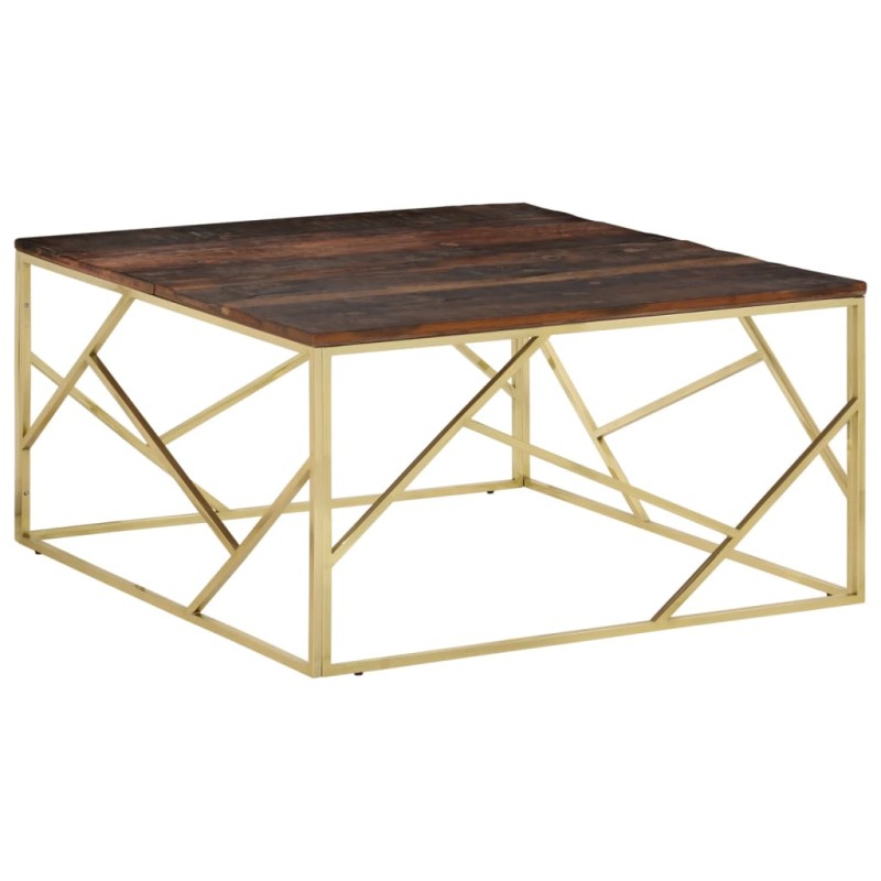 vidaXL Couchtisch Golden Edelstahl und Massive Holzschwellen vidaXL Couchtisch Golden Edelstahl und Massive Holzschwellen