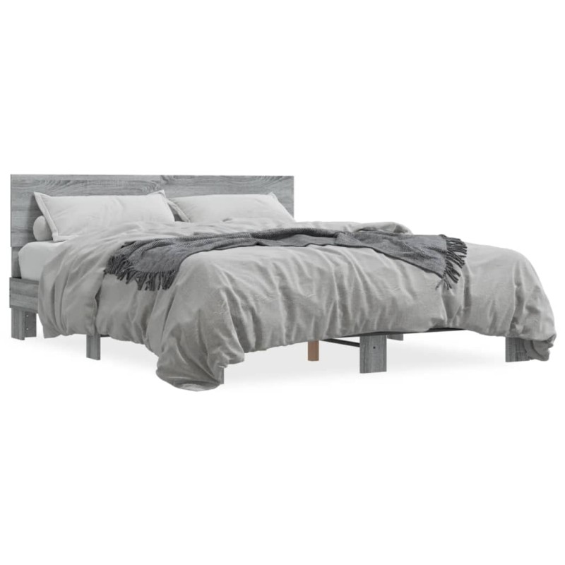 vidaXL Bettgestell Grau Sonoma 160x200 cm Holzwerkstoff und Metall vidaXL Bettgestell Grau Sonoma 160x200 cm Holzwerkstoff und Metall