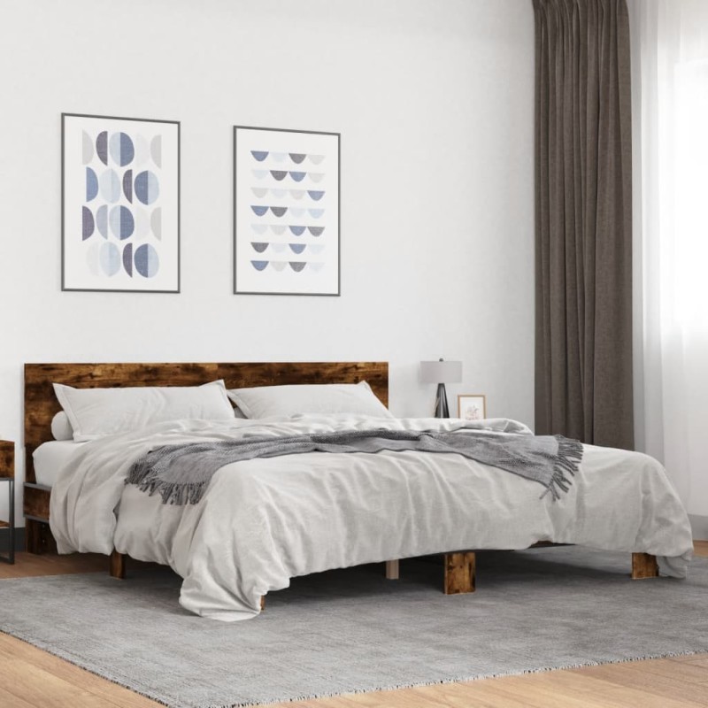 vidaXL Bettgestell Räuchereiche 180x200 cm Holzwerkstoff und Metall vidaXL Bettgestell Räuchereiche 180x200 cm Holzwerkstoff und Metall