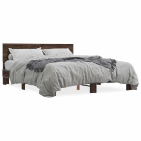vidaXL Bettgestell Braun Eichen-Optik 150x200 cm Holzwerkstoff Metall