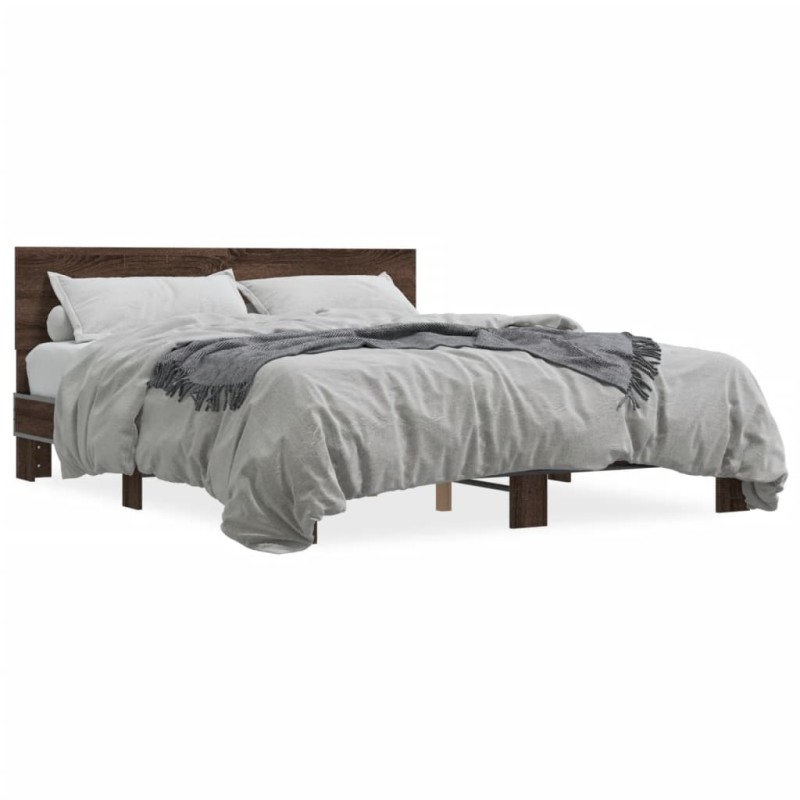 vidaXL Bettgestell Braun Eichen-Optik 150x200 cm Holzwerkstoff Metall vidaXL Bettgestell Braun Eichen-Optik 150x200 cm Holzwerkstoff Metall