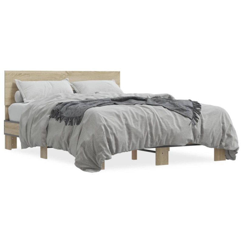 vidaXL Bettgestell Sonoma-Eiche 135x190 cm Holzwerkstoff und Metall vidaXL Bettgestell Sonoma-Eiche 135x190 cm Holzwerkstoff und Metall