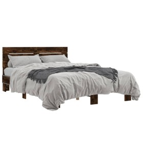 vidaXL Bettgestell Räuchereiche 135x190 cm Holzwerkstoff und Metall