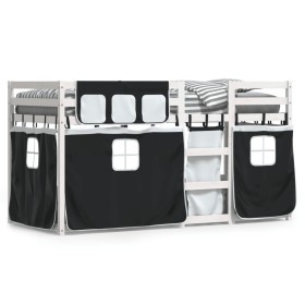 vidaXL Etagenbett mit Vorhängen Weiß Schwarz 90x200 cm Kiefernholz