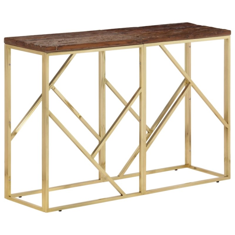 vidaXL Konsolentisch Golden Edelstahl und Massive Holzschwellen vidaXL Konsolentisch Golden Edelstahl und Massive Holzschwellen