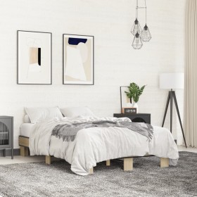 vidaXL Bettgestell Sonoma-Eiche 140x200 cm Holzwerkstoff und Metall