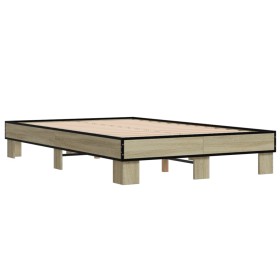 vidaXL Bettgestell Sonoma-Eiche 140x200 cm Holzwerkstoff und Metall