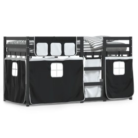 vidaXL Etagenbett mit Vorhängen Weiß & Schwarz 90x190 cm Kiefernholz