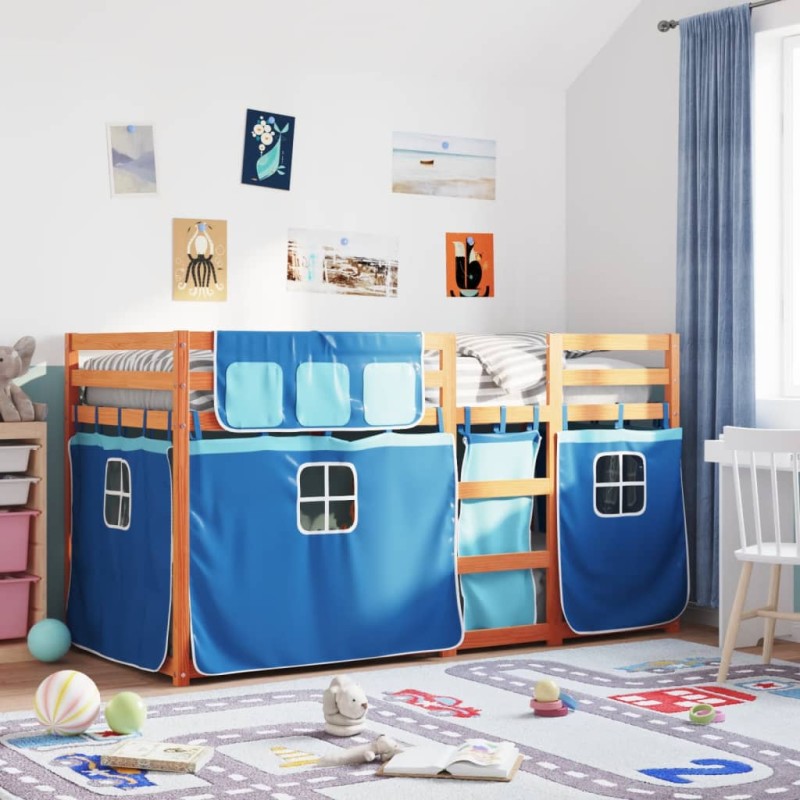 vidaXL Etagenbett mit Vorhängen Blau 90x190 cm Massivholz Kiefer vidaXL Etagenbett mit Vorhängen Blau 90x190 cm Massivholz Kiefer