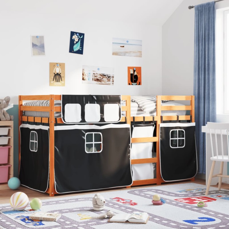 vidaXL Etagenbett mit Vorhängen Weiß & Schwarz 75x190 cm Kiefernholz vidaXL Etagenbett mit Vorhängen Weiß & Schwarz 75x190 cm Kiefernholz