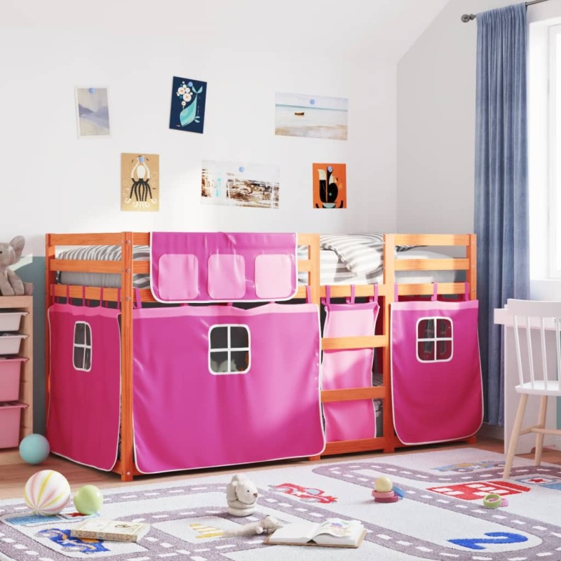 vidaXL Etagenbett mit Vorhängen Rosa 75x190 cm Massivholz Kiefer vidaXL Etagenbett mit Vorhängen Rosa 75x190 cm Massivholz Kiefer