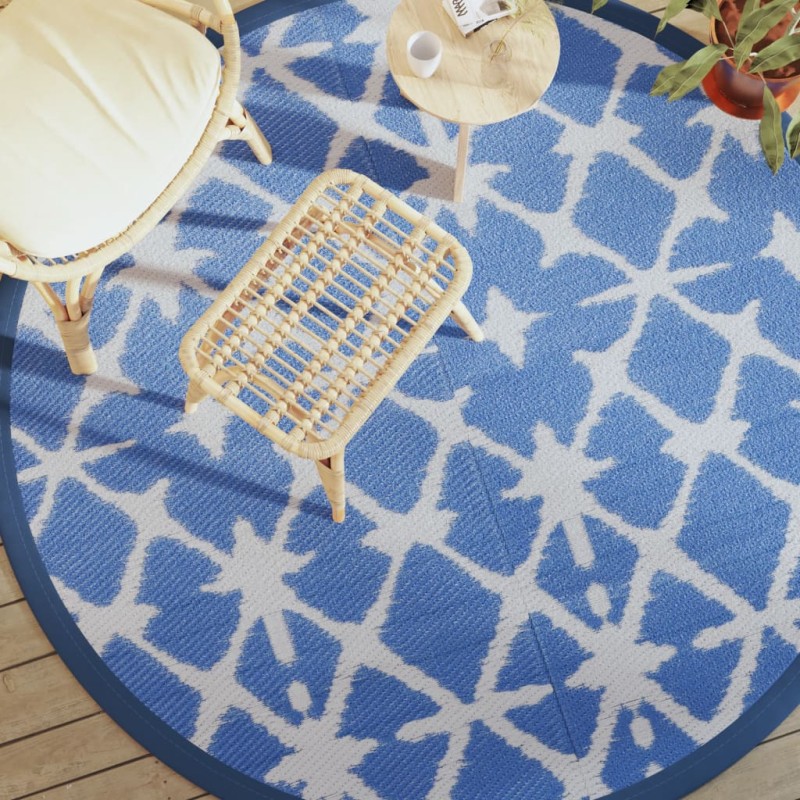 vidaXL Outdoor-Teppich Blau und Weiß Ø200 cm PP vidaXL Outdoor-Teppich Blau und Weiß Ø200 cm PP