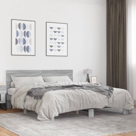 vidaXL Bettgestell Grau Sonoma 200x200 cm Holzwerkstoff und Metall