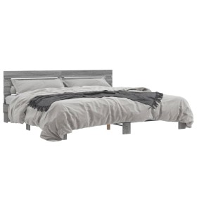 vidaXL Bettgestell Grau Sonoma 200x200 cm Holzwerkstoff und Metall