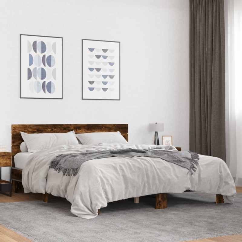 vidaXL Bettgestell Räuchereiche 160x200 cm Holzwerkstoff und Metall vidaXL Bettgestell Räuchereiche 160x200 cm Holzwerkstoff und Metall