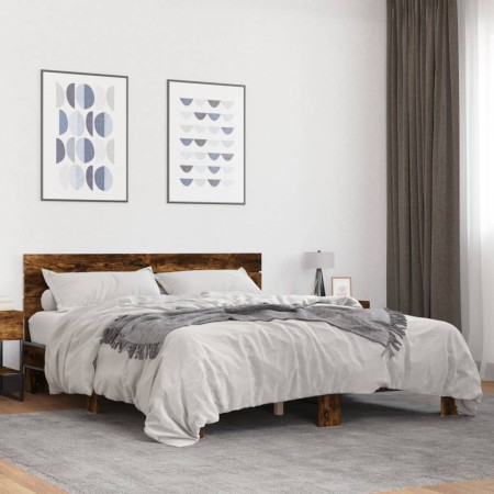 vidaXL Bettgestell Räuchereiche 160x200 cm Holzwerkstoff und Metall