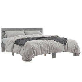 vidaXL Bettgestell Grau Sonoma 150x200 cm Holzwerkstoff und Metall