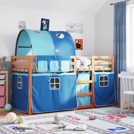 vidaXL Etagenbett mit Vorhängen Blau 80x200 cm Massivholz Kiefer