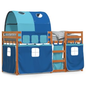 vidaXL Etagenbett mit Vorhängen Blau 80x200 cm Massivholz Kiefer