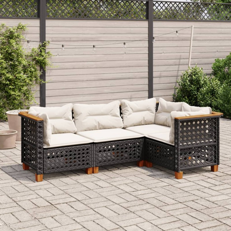 vidaXL 4-tlg. Garten-Sofagarnitur mit Kissen Schwarz Poly Rattan vidaXL 4-tlg. Garten-Sofagarnitur mit Kissen Schwarz Poly Rattan