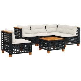 vidaXL 6-tlg. Garten-Sofagarnitur mit Kissen Schwarz Poly Rattan
