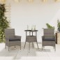 vidaXL 3-tlg. Garten-Essgruppe mit Kissen Grau Poly Rattan und Glas vidaXL 3-tlg. Garten-Essgruppe mit Kissen Grau Poly Rattan und Glas