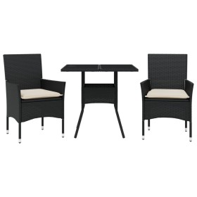 vidaXL 3-tlg. Garten-Essgruppe mit Kissen Schwarz Poly Rattan Glas