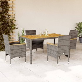 vidaXL 5-tlg. Garten-Essgruppe mit Kissen Grau Poly Rattan Akazie