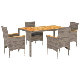 vidaXL 5-tlg. Garten-Essgruppe mit Kissen Grau Poly Rattan Akazie