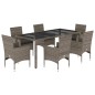 vidaXL 7-tlg. Garten-Essgruppe mit Kissen Grau Poly Rattan und Glas vidaXL 7-tlg. Garten-Essgruppe mit Kissen Grau Poly Rattan und Glas