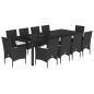 vidaXL 11-tlg. Garten-Essgruppe mit Kissen Schwarz Poly Rattan Glas vidaXL 11-tlg. Garten-Essgruppe mit Kissen Schwarz Poly Rattan Glas