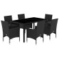 vidaXL 7-tlg. Garten-Essgruppe mit Kissen Schwarz Poly Rattan Glas vidaXL 7-tlg. Garten-Essgruppe mit Kissen Schwarz Poly Rattan Glas